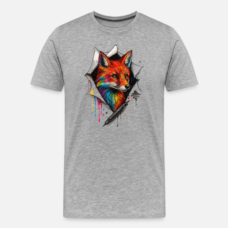 Regenbogenfuchs Kunst mit Farbspritzer - Männer Premium Bio T-Shirt - Grau meliert