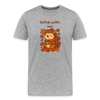 Hérisson d’automne cacao boire feuilles chaudes Design - T-shirt bio Premium Homme - gris chiné - Devant - Damien (186cm)