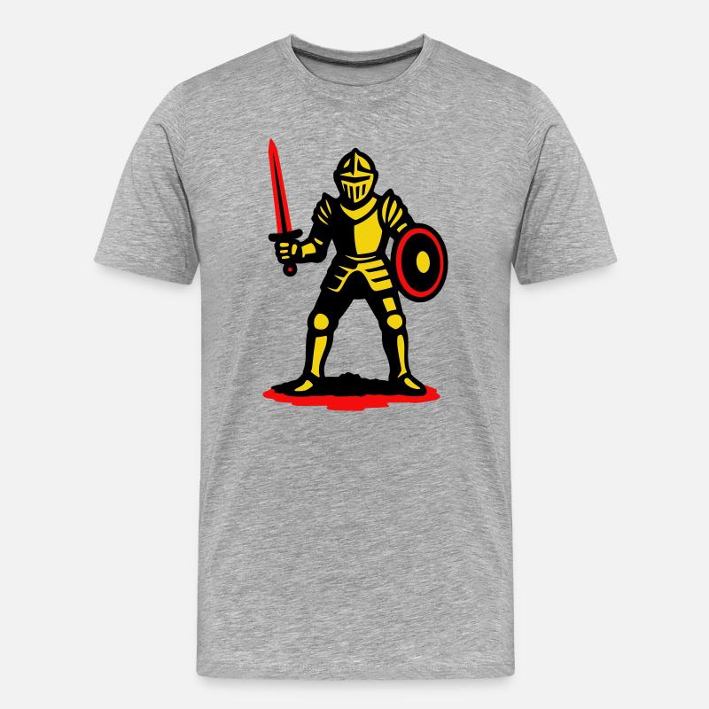 Gelber Ritter mit rotem Schwert - Männer Premium Bio T-Shirt - Grau meliert