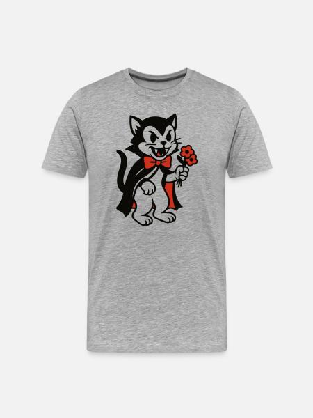 Dracula Kater mit Blumenstrauss - Männer Premium Bio T-Shirt - Grau meliert