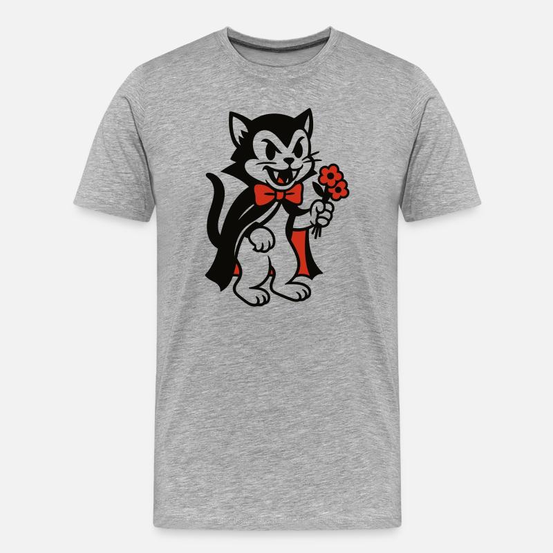 Chat Dracula avec bouquet de fleurs - T-shirt bio Premium Homme - gris chiné