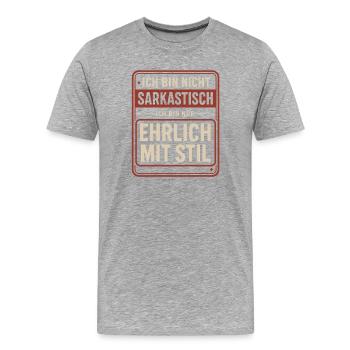Pas sarcastique – honnête avec style - T-shirt bio Premium Homme - gris chiné - Devant - Damien (186cm)