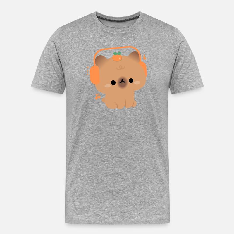 Kawaii Capybara mit Kopfhörern - Männer Premium Bio T-Shirt - Grau meliert