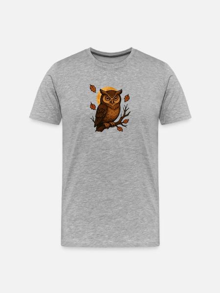 Herbstnacht Eule am Mondlicht - Männer Premium Bio T-Shirt - Grau meliert