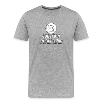 Remettez tout en question - n’arrêtez jamais de demander - T-shirt bio Premium Homme - gris chiné - Devant - Damien (186cm)