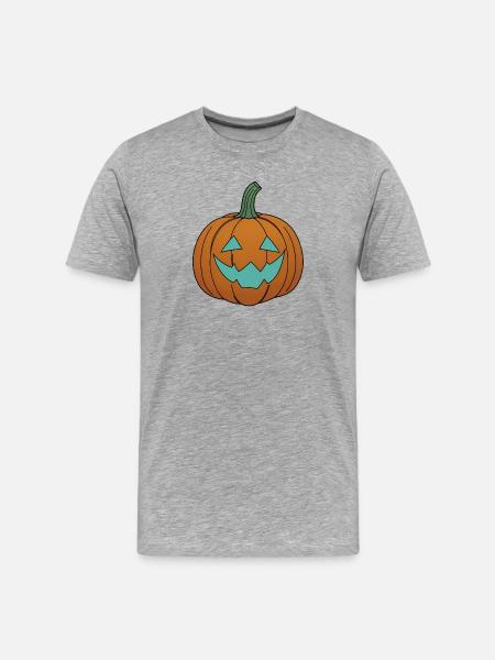 Kürbisgesicht im Teal-Look - Männer Premium Bio T-Shirt - Grau meliert