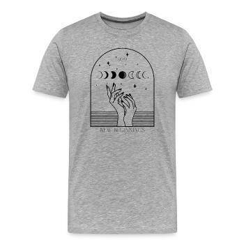 999 Fine Line Hands & Moons – Nouveaux départs - T-shirt bio Premium Homme - gris chiné - Devant - Damien (186cm)