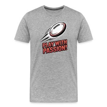 Jouer avec passion Rugby Burst - T-shirt bio Premium Homme - gris chiné - Devant - Damien (186cm)