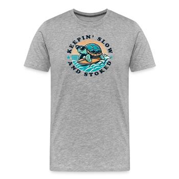 Surfing Turtle Keepin Slow and Stoked - Men's Premium Organic T-Shirt - heather grey - Front - Damien (186cm)