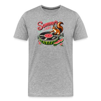 Confitures d’été Musique - Écureuil au melon - T-shirt bio Premium Homme - gris chiné - Devant - Damien (186cm)