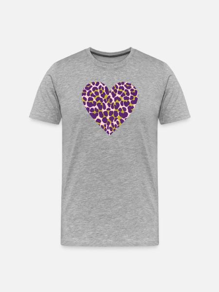 Purple Leopard Heart Pattern - Men's Premium Organic T-Shirt - heather grey