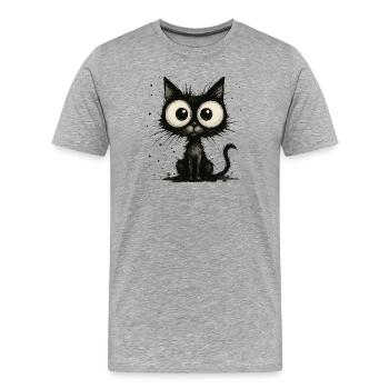 Funny black cat with big eyes – splash - Men's Premium Organic T-Shirt - heather grey - Front - Damien (186cm)