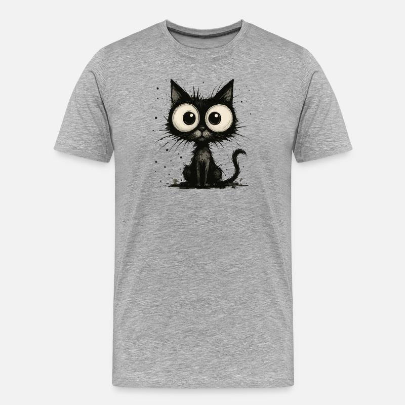 Drôle de chat noir avec de grands yeux – splash - T-shirt bio Premium Homme - gris chiné