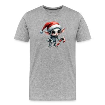 Weihnachtself mit Stock - Männer Premium Bio T-Shirt - Grau meliert - Vorne - Damien (186cm)