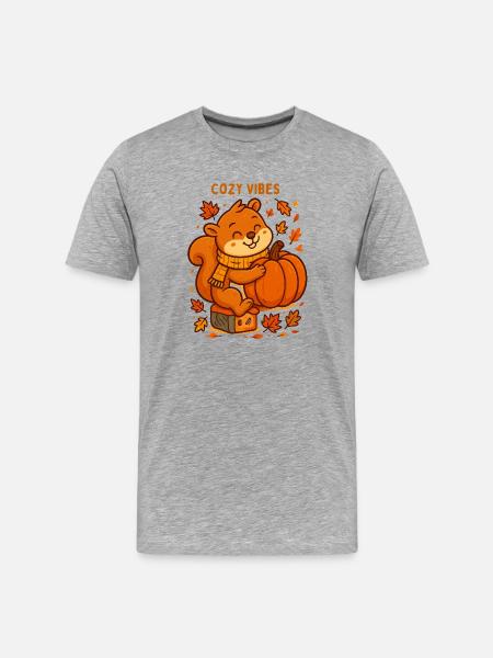 Cuddly Squirrel with Pumpkin Autumn - Men's Premium Organic T-Shirt - heather grey