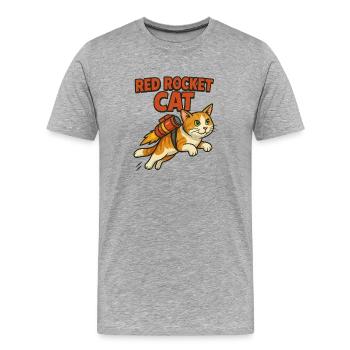 Logo du chat fusée rouge - T-shirt bio Premium Homme - gris chiné - Devant - Damien (186cm)