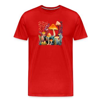 Waldpilz-Gruppe im Herbstwald - Männer Premium Bio T-Shirt - Rot - Vorne - Damien (186cm)