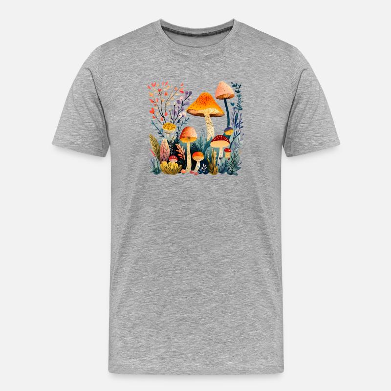 Waldpilz-Gruppe im Herbstwald - Männer Premium Bio T-Shirt - Grau meliert