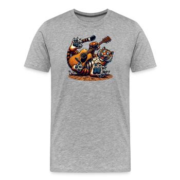 Funny Tiger With Acoustic Guitar Rock Music - Men's Premium Organic T-Shirt - heather grey - Front - Damien (186cm)