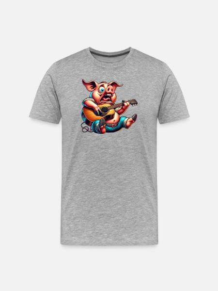 Funny Pig With Guitar Rock Country Music - Men's Premium Organic T-Shirt - heather grey