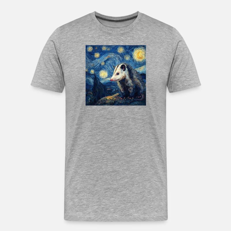 Opossum Van Gogh Sternennacht - Männer Premium Bio T-Shirt - Grau meliert