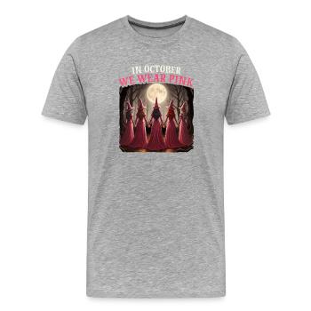 En octobre, nous portons du rose - Halloween Cancer du sein - T-shirt bio Premium Homme - gris chiné - Devant - Damien (186cm)