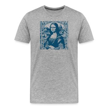 Motif Mona-Lisa moderne bleu avec imprimé vagues - T-shirt bio Premium Homme - gris chiné - Devant - Damien (186cm)