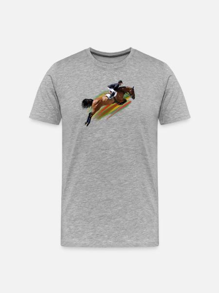 Jumping Rider with Rainbow Stripes - Men's Premium Organic T-Shirt - heather grey