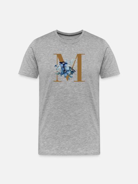 Monogram M with Blue Blossoms - Men's Premium Organic T-Shirt - heather grey