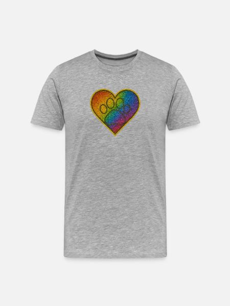 Regenbogen Herzenspfote Glitzer - Männer Premium Bio T-Shirt - Grau meliert
