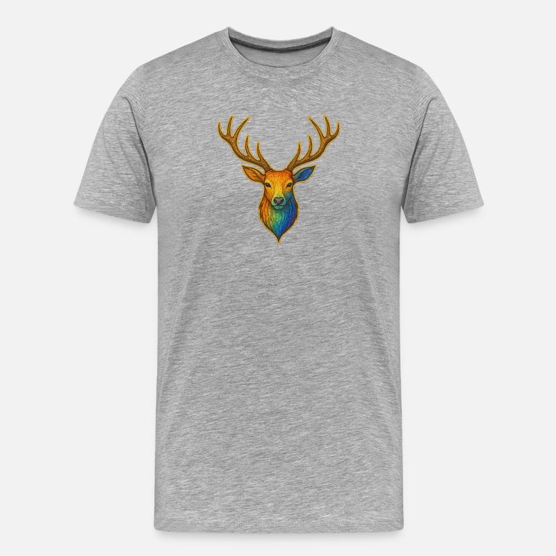 Regenbogenhirsch mit Goldrahmen - Männer Premium Bio T-Shirt - Grau meliert