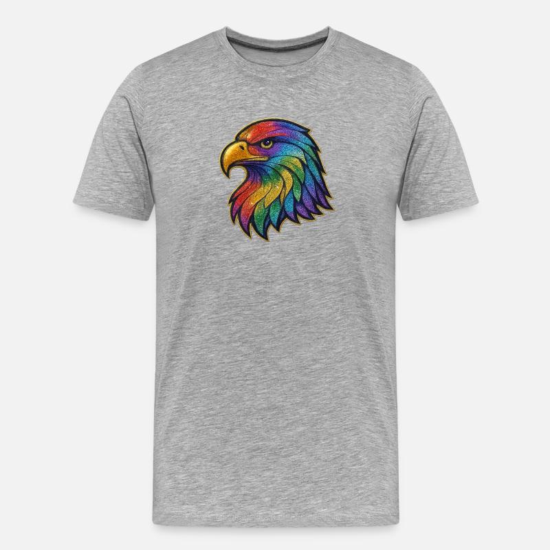 Regenbogen Adler Kopf Patch - Männer Premium Bio T-Shirt - Grau meliert