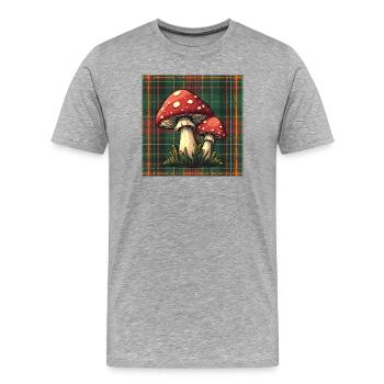 Aventure aux champignons à carreaux - T-shirt bio Premium Homme - gris chiné - Devant - Damien (186cm)