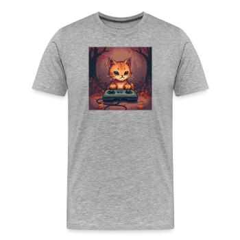 Cozy Pixel Cat Controller - Männer Premium Bio T-Shirt - Grau meliert - Vorne - Damien (186cm)
