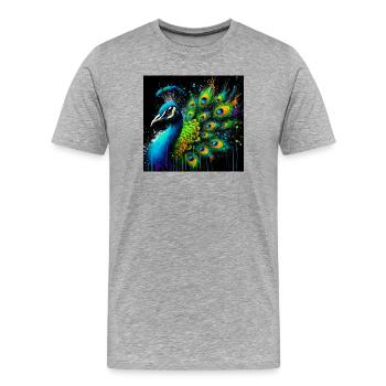 Pfau - Männer Premium Bio T-Shirt - Grau meliert - Vorne - Damien (186cm)