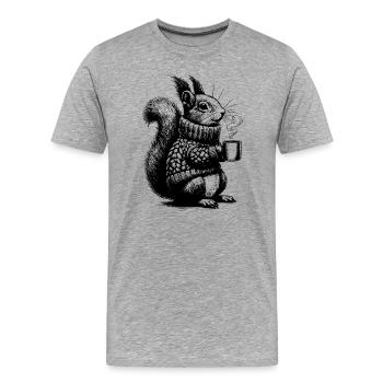 Eichhörnchen mit Tee - Männer Premium Bio T-Shirt - Grau meliert - Vorne - Damien (186cm)