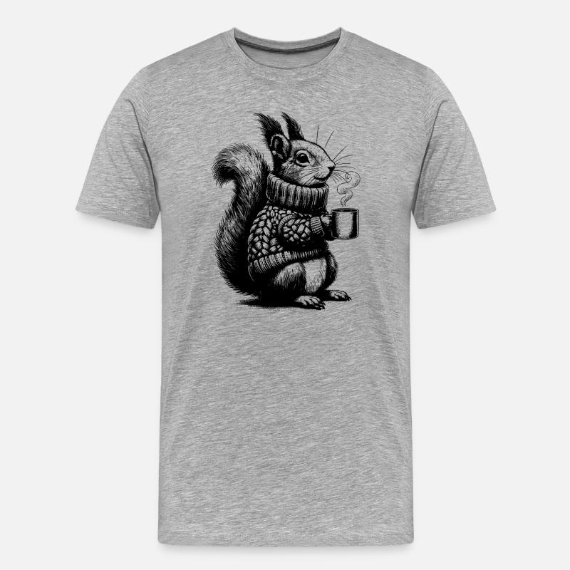 Eichhörnchen mit Tee - Männer Premium Bio T-Shirt - Grau meliert
