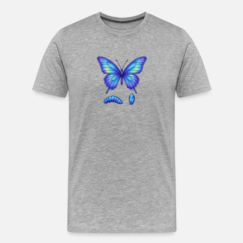 Blauer Gradientschmetterling - Männer Premium Bio T-Shirt - Grau meliert