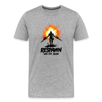 Respawn Gaming Motiv für Zocker & Shooter Fans - Männer Premium Bio T-Shirt - Grau meliert - Vorne - Damien (186cm)
