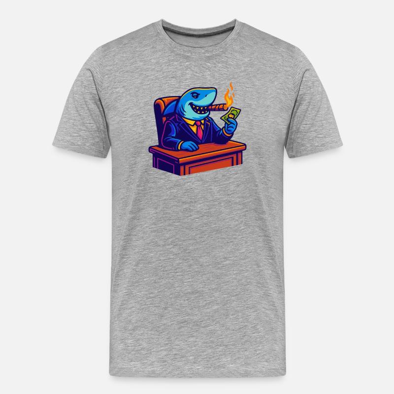 Büroshark mit Geld, Flamme und Zigarre - Männer Premium Bio T-Shirt - Grau meliert