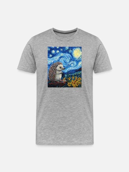  Igel Van Gogh Style Starry Night - Männer Premium Bio T-Shirt - Grau meliert