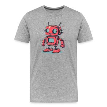Retro Roboter Cartoon Sticker - Männer Premium Bio T-Shirt - Grau meliert - Vorne - Damien (186cm)