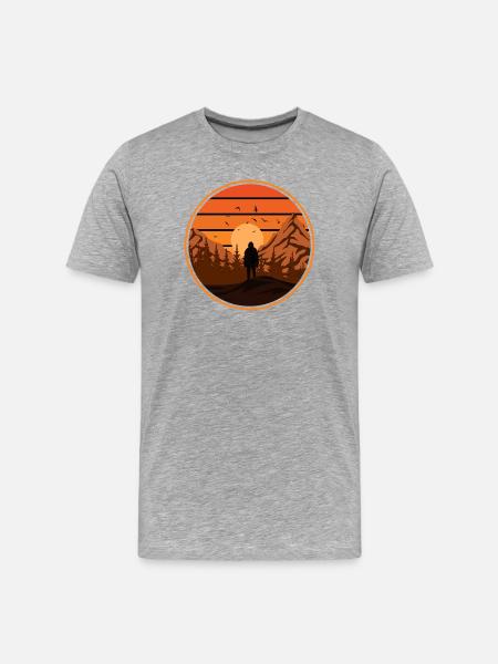 Sunset Mountain Wanderabenteuer - Männer Premium Bio T-Shirt - Grau meliert