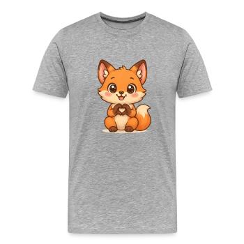 Kuscheliger Fuchs mit Herzform - Männer Premium Bio T-Shirt - Grau meliert - Vorne - Damien (186cm)