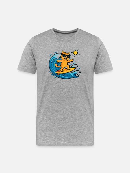Sun Surfer Cat - Men's Premium Organic T-Shirt - heather grey