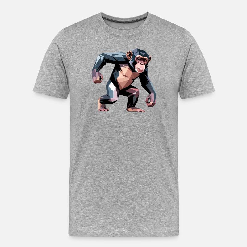 Monkey - Cool Low Poly Logo - Men's Premium Organic T-Shirt - heather grey