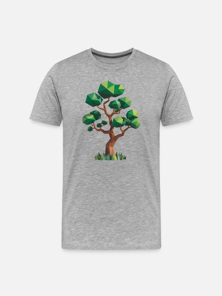 Tree - Cool Low Poly Logo - Men's Premium Organic T-Shirt - heather grey