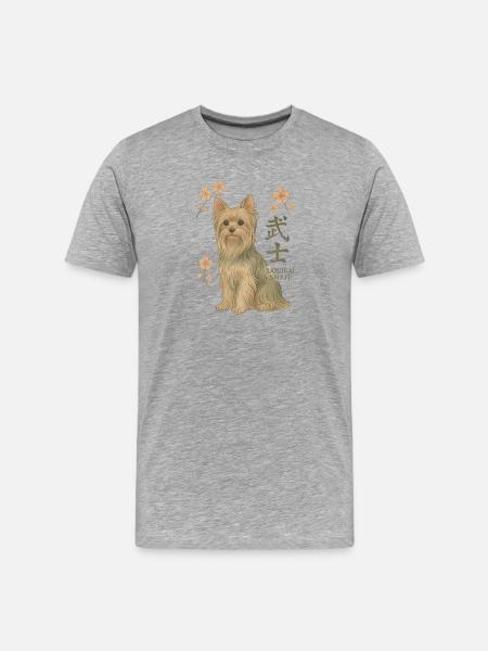 Yorkshire Terrier Dog - Samurai Spirit - Men's Premium Organic T-Shirt - heather grey