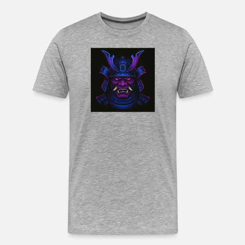 Neon Samurai Maske - Männer Premium Bio T-Shirt - Grau meliert