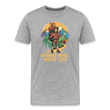 Motif Wanderlust pour les alpinistes et les randonneurs - T-shirt bio Premium Homme - gris chiné - Devant - Damien (186cm)